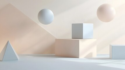 Wall Mural - Minimalist Geometric Shapes Composition in Neutral Tones