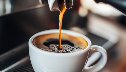 Close-up of a cup of coffee being made by a coffee maker