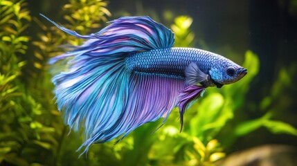 Vibrant Blue and Purple Betta Fish