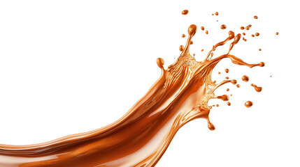 Dynamic splash of liquid with rich brown color, conveying energy and vibrancy, perfect for food and beverage themes.