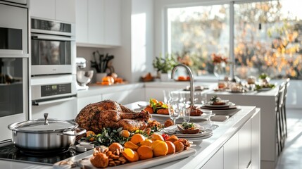 Poster - Cozy Thanksgiving Feast in a Modern Kitchen