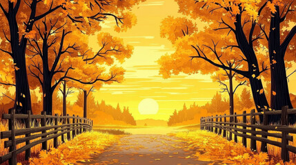 Autumn outdoor nature scenery in illustration style.