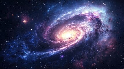 Wall Mural - cosmic landscape with swirling galaxies and a mesmerizing aurora, glittering stars and nebulae, wide
