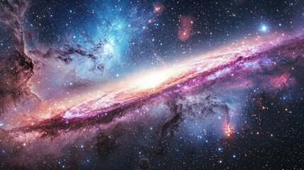Wall Mural - cosmic landscape with swirling galaxies and a mesmerizing aurora, glittering stars and nebulae, wide