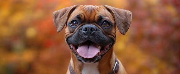 Happy Boxer Mix Dog in Autumn Colors