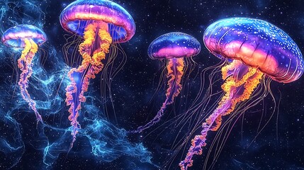 Glowing jellyfish floating in deep space with vibrant colors