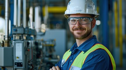 Wall Mural - Male Industrial Worker Inspecting Equipment and Machinery at Factory