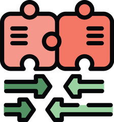 Wall Mural - two puzzle pieces connecting representing a data integration process with arrows showing data flow