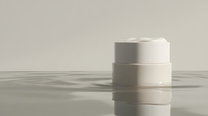 Poster - Minimalist White Cylinder Floating on Reflective Surface in Studio