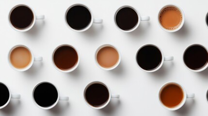 A variety of coffee cups arranged in a grid pattern.