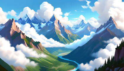 Sticker - Aerial view of Rocky Mountains with Cloudy Sky