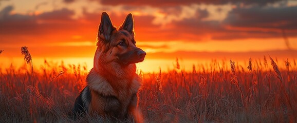 Wall Mural - German Shepherd Dog at Sunset