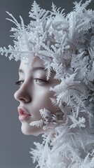 Poster - Winter Wonderland Portrait: Woman Adorned with Frozen Crystals