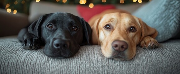 Wall Mural - Two Dogs Relaxing on a Couch