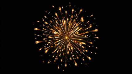 Golden firework isolated on a black background Vibrant decoration suitable for festive occasions including holiday cards New Year s celebrations anniversaries and festivals Flat design illustration