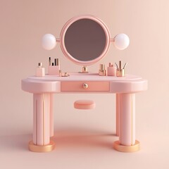 Wall Mural - 3D Vanity Table Icon: Dressing Table with Mirror Illustration Logo