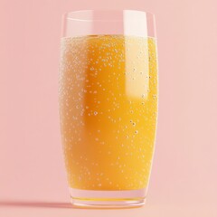 Sticker - A glass of orange juice with bubbles, on a pink background.