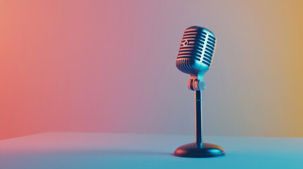 Wall Mural - Retro microphone against gradient pastel background