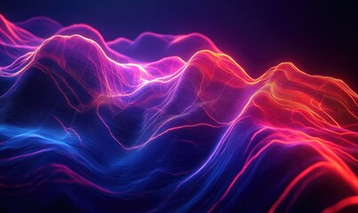 Vibrant energy lines and luminous waves create a dark 2D cartoon abstract backdrop ideal for business or tech presentations brochures flyers or geometric web banners