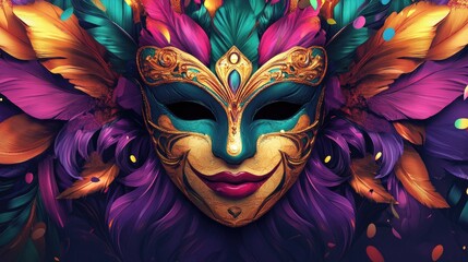 Colorful Mardi Gras mask poster and banner template