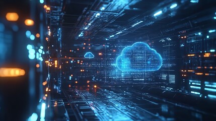 Abstract digital background with cloud technology and binary code, data transfer concept