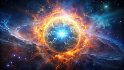 Wall Mural - a dramatic stock photo depicting a deep space travel scene with a looming supernova in the backgroun