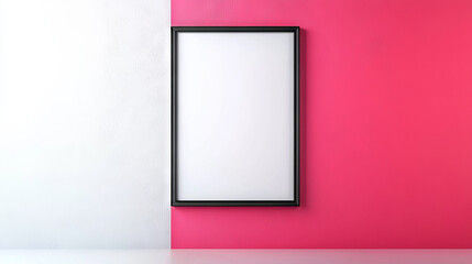 Canvas Print - Blank frame on a pink and white wall.