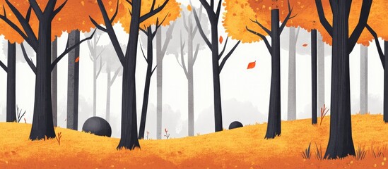 Wall Mural - Ai Generated Art Autumn Forest With Golden Yellow And Orange Trees