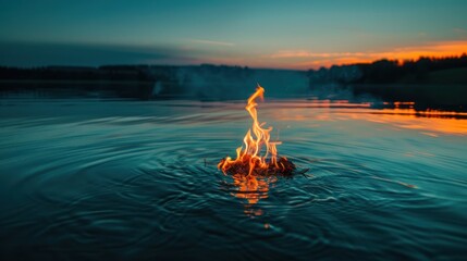 Canvas Print - Fire on Water at Sunset