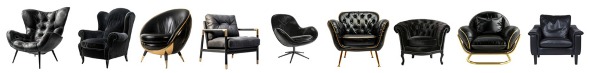 Luxury black armchair png cut out element set