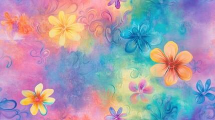 Wall Mural - Tie dye background featuring ethnic patterns and floral designs Psychedelic style with pastel hippie prints Graphic backdrop with multicolor swirls and watercolor textile print Tie dye wash effect