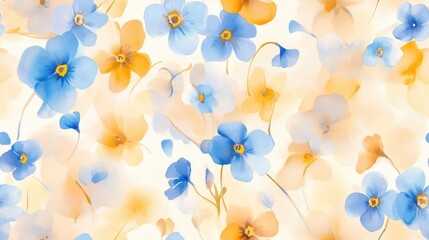 Wall Mural - Vibrant painting featuring forget me not flowers in a seamless pattern Elegant watercolor design with shades of beige blue and yellow