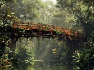 Sticker - Overgrown Bridge in a Lush Jungle