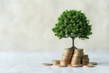 A tree growing out of a stack of coins, each leaf representing financial savings and prosperity.