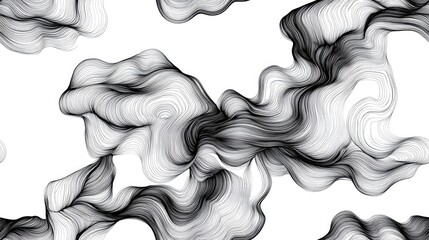 Wall Mural - Seamless pattern featuring flowing black ink waves