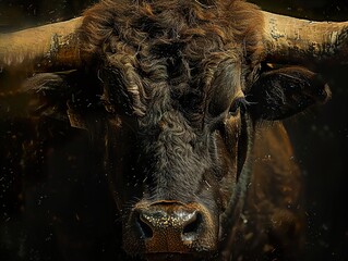 Poster - Close Up Portrait of a Bull with Horns