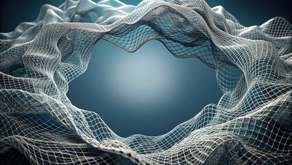 Fototapete - Retrofuturistic crumpled mesh wireelement shape , technology, futuristic, abstract, design, mesh, wireframe, digital