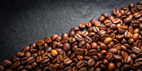 Fresh coffee beans on dark background with space for text, coffee beans, fresh, dark, background, copyspace, aroma, organic