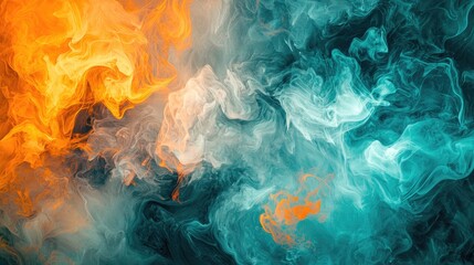 Canvas Print - Create an artistic computer wallpaper with floating colors of orange and teal. Make it in 5k resolution ultra realis