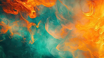 Canvas Print - Create an artistic computer wallpaper with floating colors of orange and teal. Make it in 5k resolution ultra realis