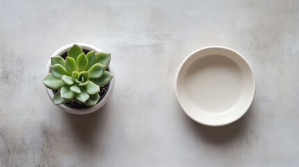 Wall Mural - Minimalist Succulent and Bowl Arrangement