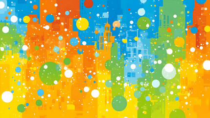 Canvas Print - Cityscape Abstract Art with Colorful Circles and Buildings