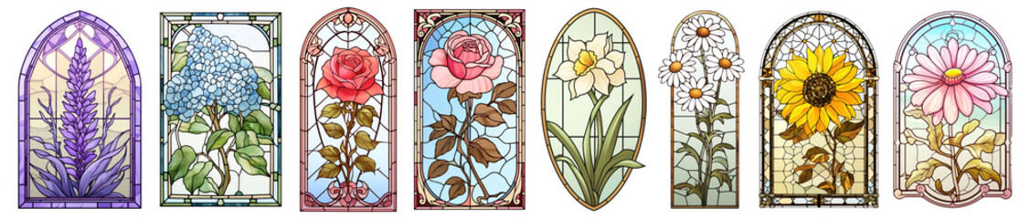 Wall Mural - stained glass png cut out element set