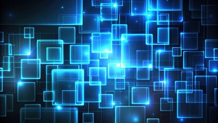 Fototapete - Abstract of glowing blue squares on dark background, abstract,squares, glowing, blue, light, dark, background, futuristic