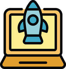 Sticker - Simple outline color icon representing a startup company launching a new product or service