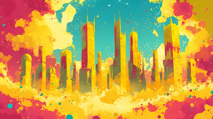 Sticker - Cityscape of Towers in a Sea of Colorful Clouds