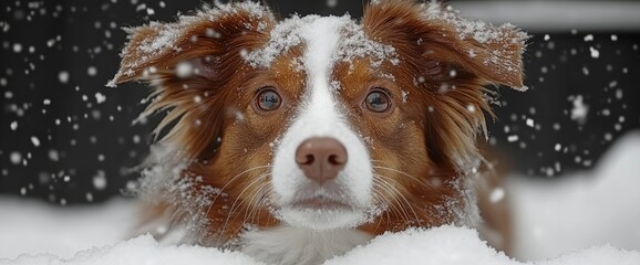 Wall Mural - Adorable Dog Covered in Snow