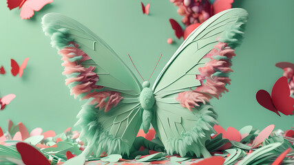 Wall Mural - Delicate butterfly on a mint background	