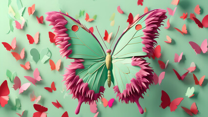 Wall Mural - Delicate butterfly on a mint background	