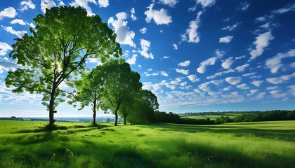 Stunning view of trees under blue sky, countryside landscape